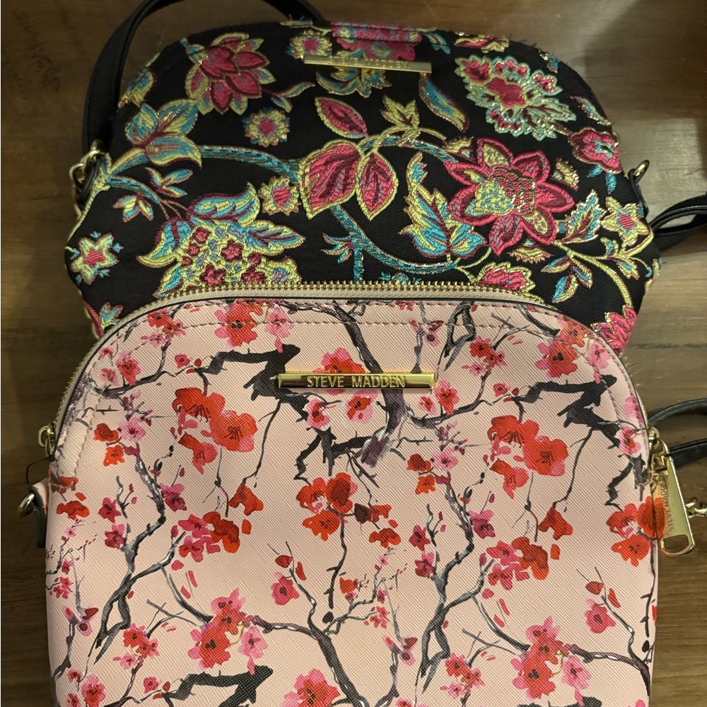 Steve Madden Black and Pink Crossbody Bag with Floral Design